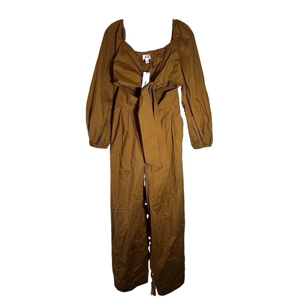 Kass Stylz The Drop Dark Camel Cut Out Jumpsuit Balloon Sleeve Cotton Smock NEW‎